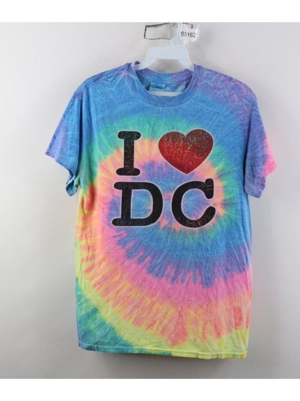 Vintage 90s Y2K Womens Small I Love DC Rainbow Tie Dye Acid Wash Swirl T-Shirt